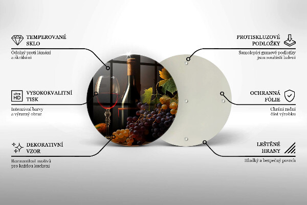 Tagliere in vetro temperato Bicchiere di vino e uva