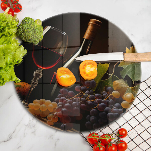 Tagliere in vetro temperato Bicchiere di vino e uva