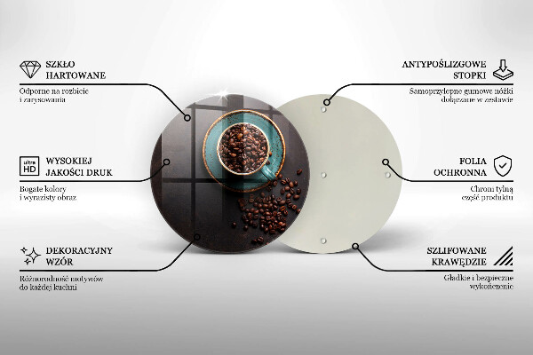 Tagliere in vetro temperato Una tazza di chicchi di caffè
