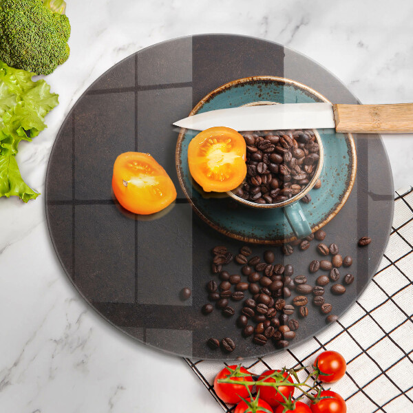 Tagliere in vetro temperato Una tazza di chicchi di caffè