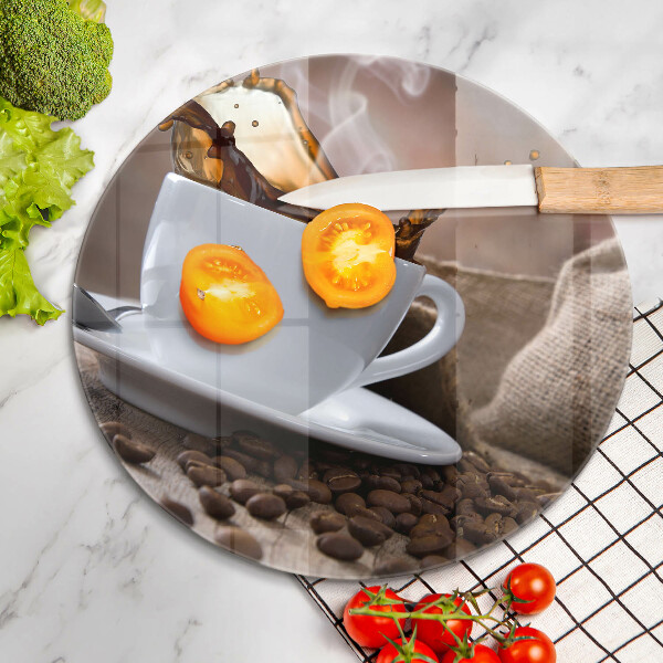 Tagliere in vetro Tazza e chicchi di caffè