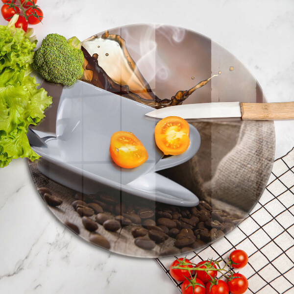 Tagliere in vetro Tazza e chicchi di caffè