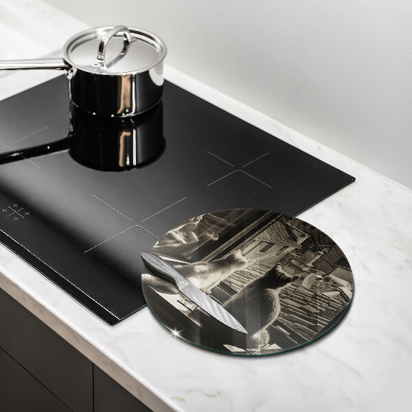 Tagliere in vetro Città e finestra dei gatti