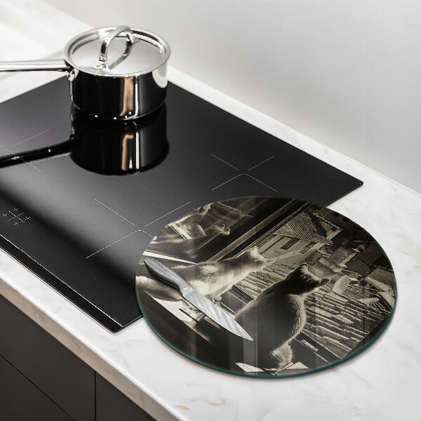 Tagliere in vetro Città e finestra dei gatti