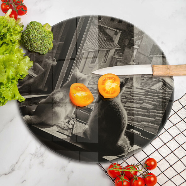 Tagliere in vetro Città e finestra dei gatti