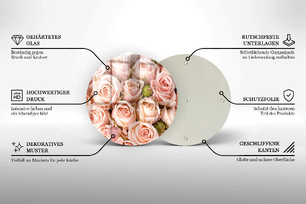 Tagliere in vetro Bouquet di rose delicate