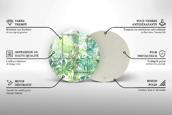 Tagliere in vetro Foglie boho dell'acquerello