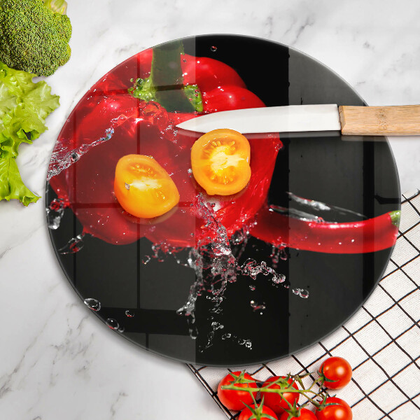 Tagliere in vetro Peperoni rossi in acqua