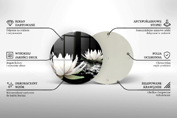 Tagliere in vetro Gigli bianchi sull'acqua