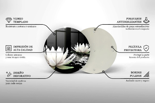 Tagliere in vetro Gigli bianchi sull'acqua