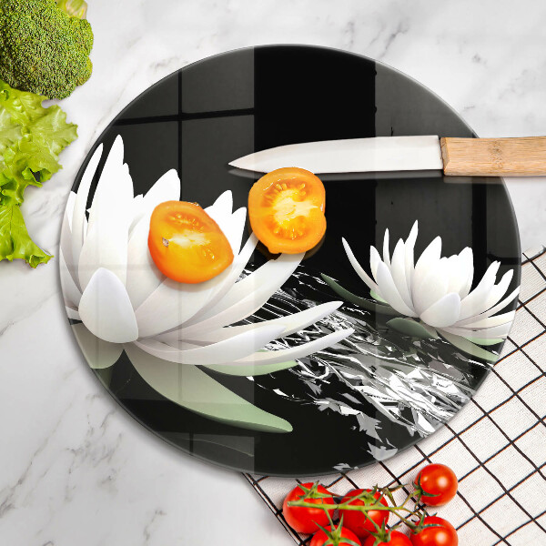 Tagliere in vetro Gigli bianchi sull'acqua