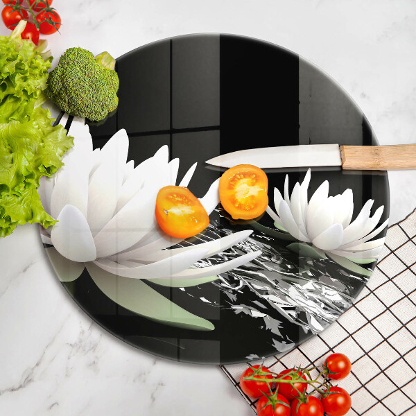 Tagliere in vetro Gigli bianchi sull'acqua