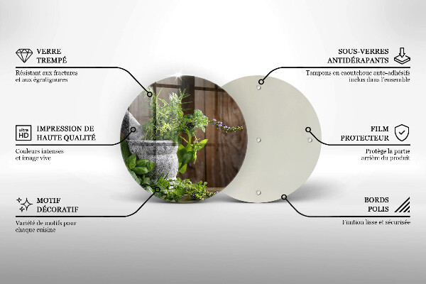 Tagliere in vetro Piante erbe e legno