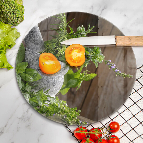 Tagliere in vetro Piante erbe e legno