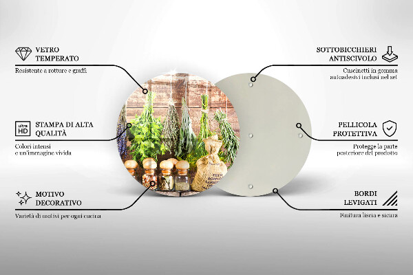 Tagliere in vetro Erbe spezie e legno