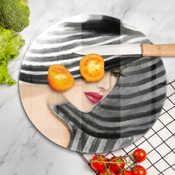 Tagliere in vetro Donna con un cappello