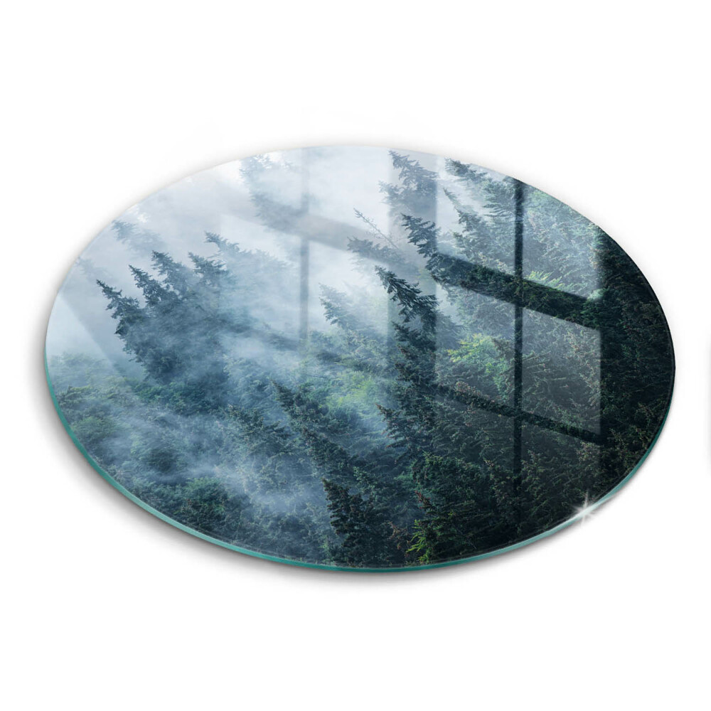 Tagliere in vetro Alberi forestali e nebbia