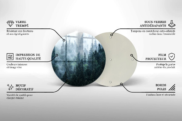 Tagliere in vetro Alberi forestali e nebbia