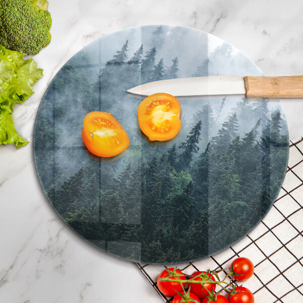 Tagliere in vetro Alberi forestali e nebbia