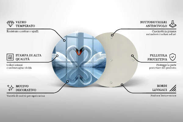 Tagliere in vetro Due cuori di cigno