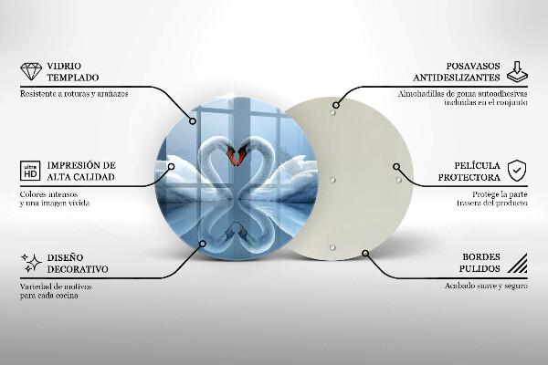 Tagliere in vetro Due cuori di cigno