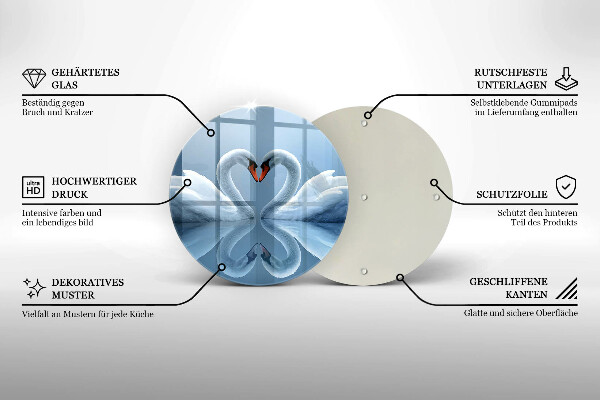 Tagliere in vetro Due cuori di cigno