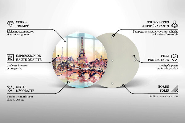 Tagliere in vetro Paesaggio della Torre Eiffel di Parigi