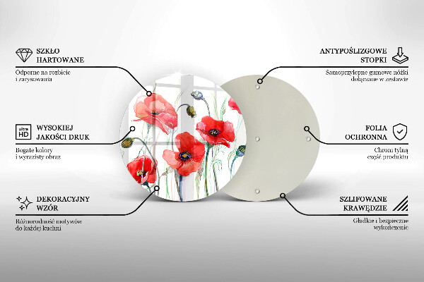 Tagliere in vetro Fiori di papaveri rossi