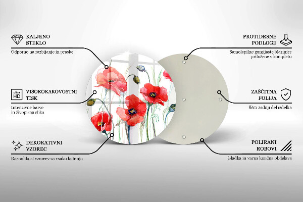 Tagliere in vetro Fiori di papaveri rossi