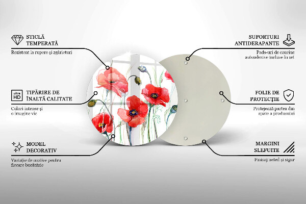 Tagliere in vetro Fiori di papaveri rossi