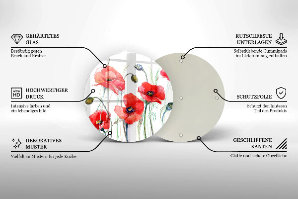 Tagliere in vetro Fiori di papaveri rossi