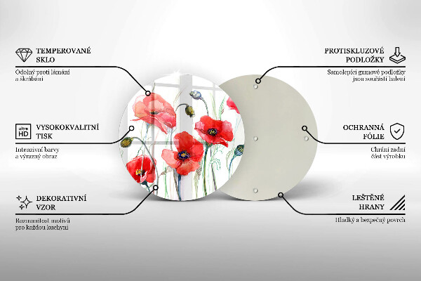 Tagliere in vetro Fiori di papaveri rossi