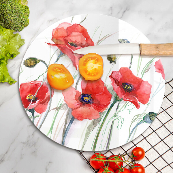 Tagliere in vetro Fiori di papaveri rossi