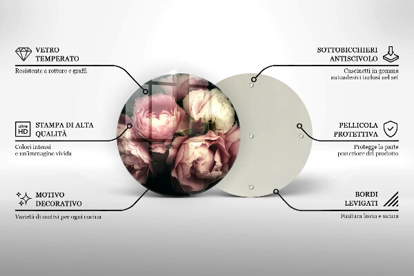 Tagliere in vetro Fiori di peonia