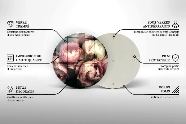 Tagliere in vetro Fiori di peonia