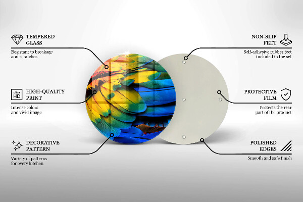 Tagliere in vetro Piume di pappagallo colorate