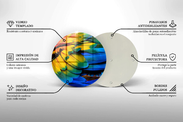 Tagliere in vetro Piume di pappagallo colorate