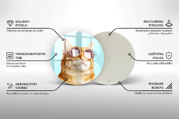 Tagliere in vetro Gatto rosso con gli occhiali