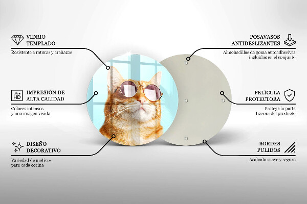 Tagliere in vetro Gatto rosso con gli occhiali