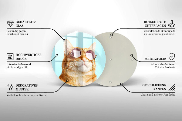 Tagliere in vetro Gatto rosso con gli occhiali