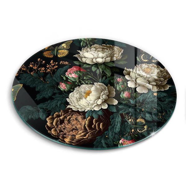 Tagliere in vetro temperato Fiori di peonia vintage