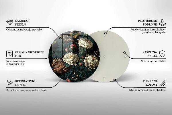 Tagliere in vetro temperato Fiori di peonia vintage