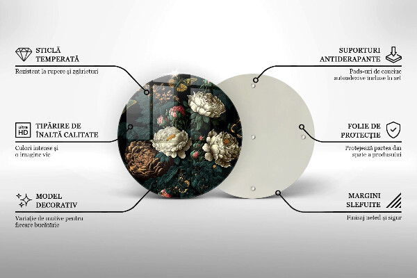 Tagliere in vetro temperato Fiori di peonia vintage