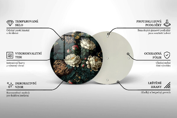 Tagliere in vetro temperato Fiori di peonia vintage