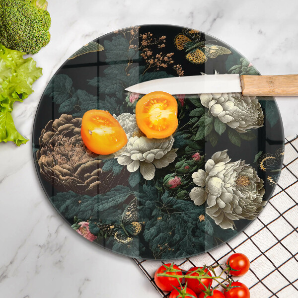 Tagliere in vetro temperato Fiori di peonia vintage