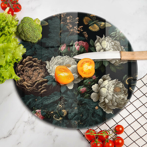 Tagliere in vetro temperato Fiori di peonia vintage