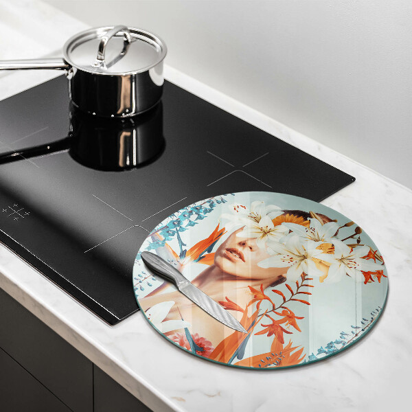 Tagliere in vetro Donna tra i fiori