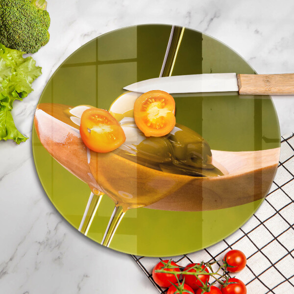 Tagliere in vetro Olio d'oliva e olive