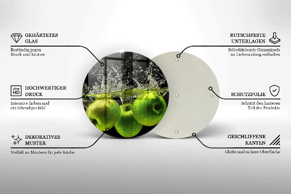 Tagliere in vetro Mele verdi e acqua