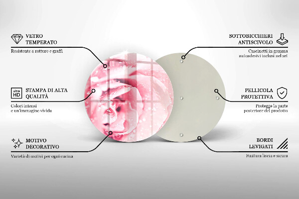 Tagliere in vetro Gocce di rugiada e fiore di rosa